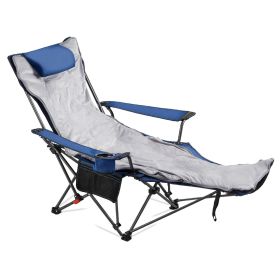 Reclining Camping Chair, 4 Adjustable Positions, Portable Folding Lounger for Adults, Mesh Beach Chair with Footrest & Plush Cushion, Supports 22