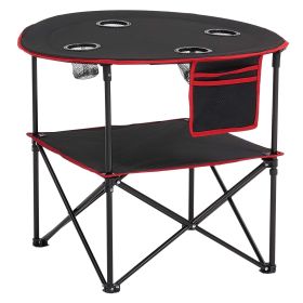 Folding Camping Table, Portable Outdoor Lightweight Picnic Table, 600D Oxford Fabric Waterproof Canvas Travel Beach Tables, with 4 Cup Holders