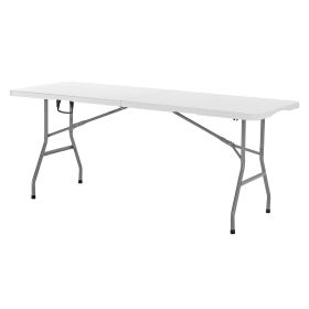 Folding Table, 6 Ft Heavy Duty Portable Fold-in-Half Utility Table, Indoor Outdoor Plastic Rectangle Table with Built in Handle, for Party, Dining