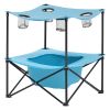 Folding Camping Table, Portable Outdoor Lightweight Picnic Table, 600D Oxford Fabric Waterproof Canvas Travel Beach Tables, with 4 Cup Holders